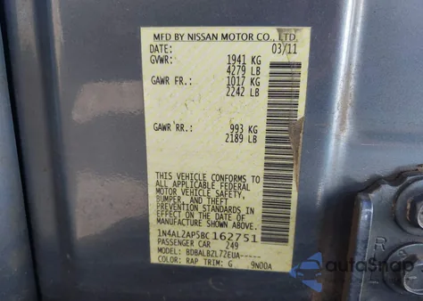 2011 Nissan Altima 2.5 S from USA, damaged, VIN 1N4AL2AP5BC162751